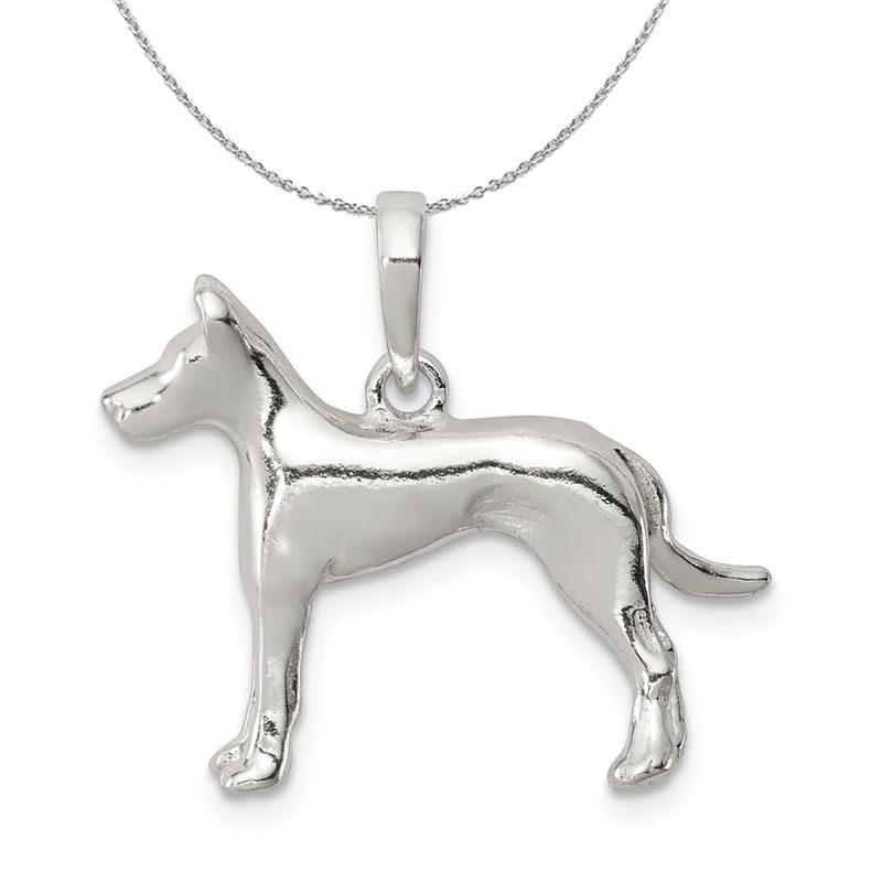 Sterling Silver Polished 3d Great Dane Necklace - 18 Inch
